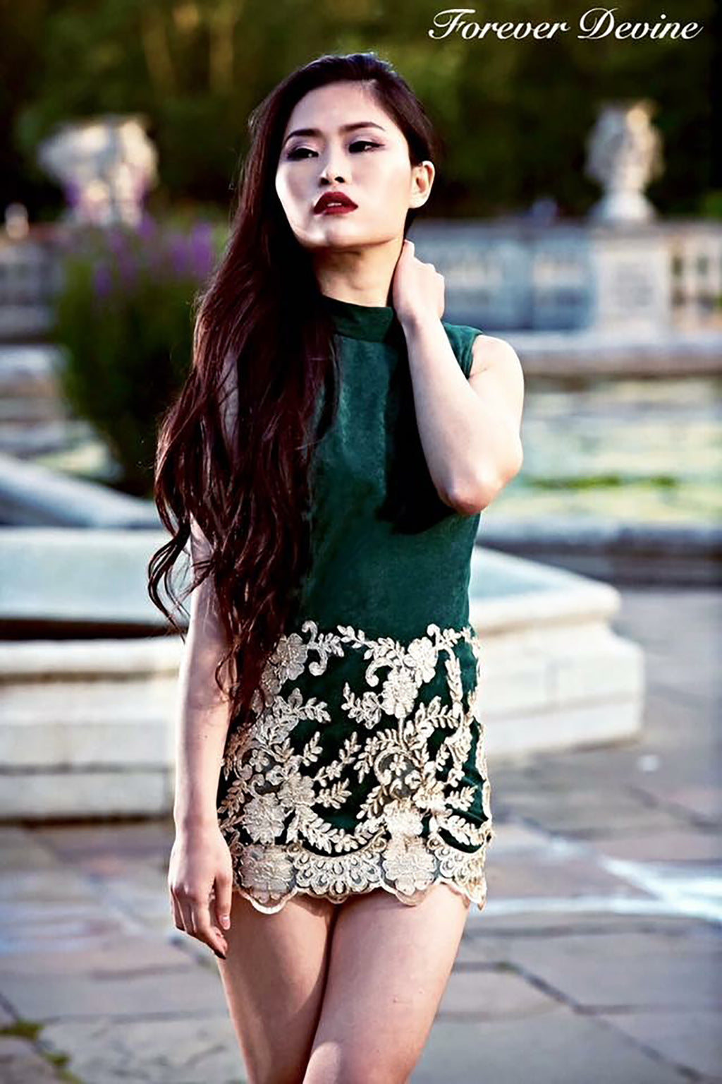 Emerald gold lace dress