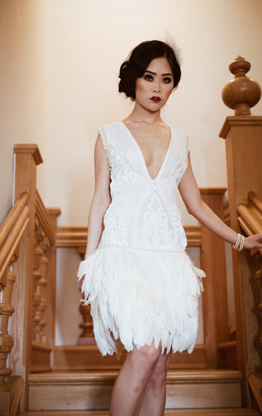 Sequin Feathered Trim Dress