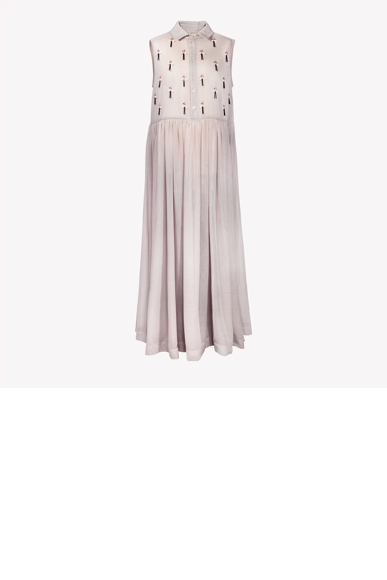 Sheer maxi shirt dress with bead embroidery