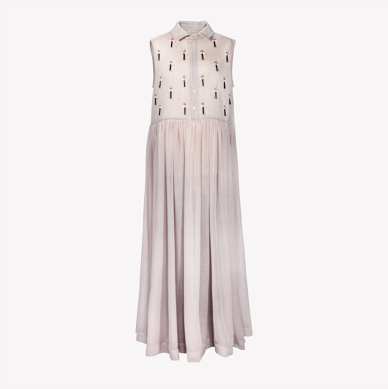 Sheer maxi shirt dress with bead embroidery