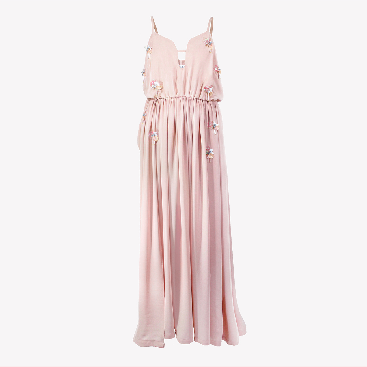 Blush pink maxi dress with modern embellishment