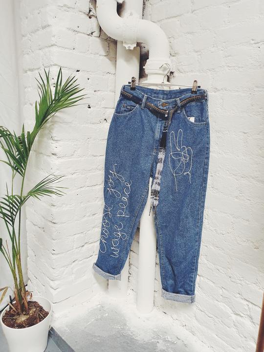 High Waisted Upcycled Dark Blue Jeans