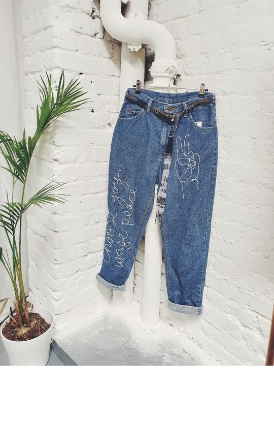 High Waisted Upcycled Dark Blue Jeans