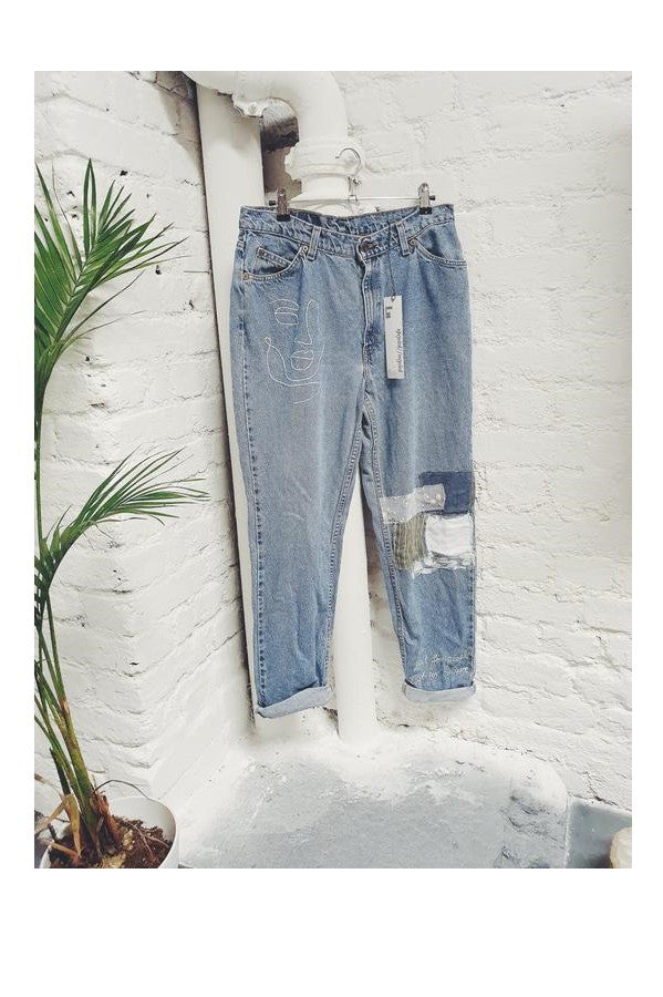 High Wasted Upcycled Embroidery Jeans