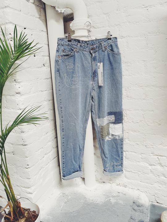 High Wasted Upcycled Embroidery Jeans