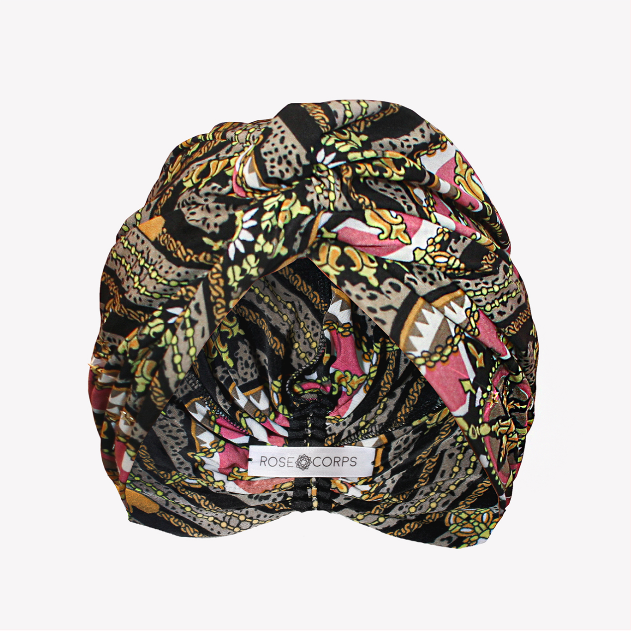 Printed turban with twist and star sequins
