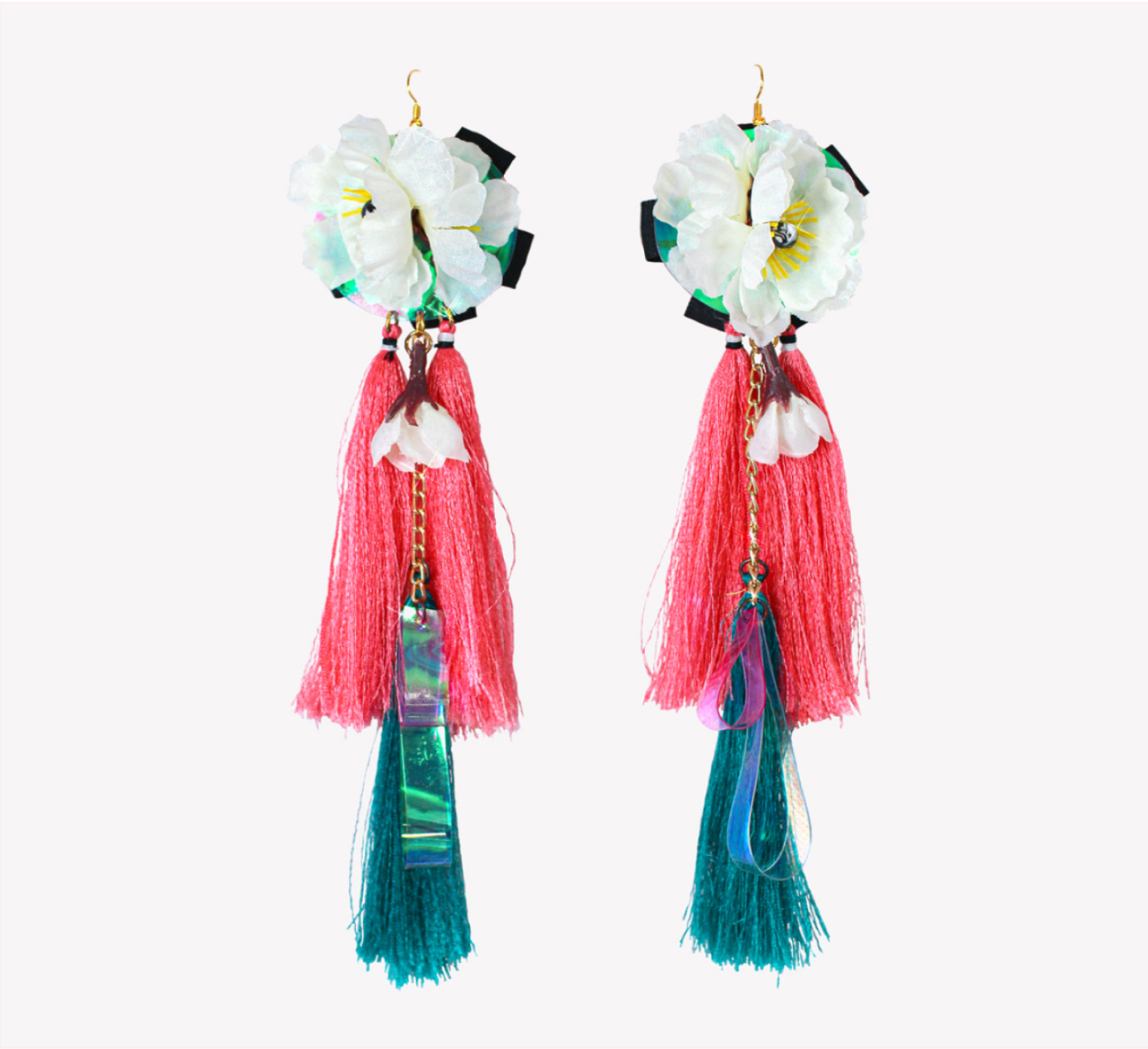 Tassel statement earrings with artificial flowers