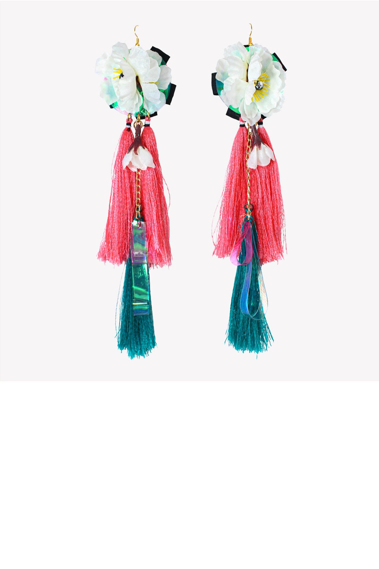 Tassel statement earrings with artificial flowers