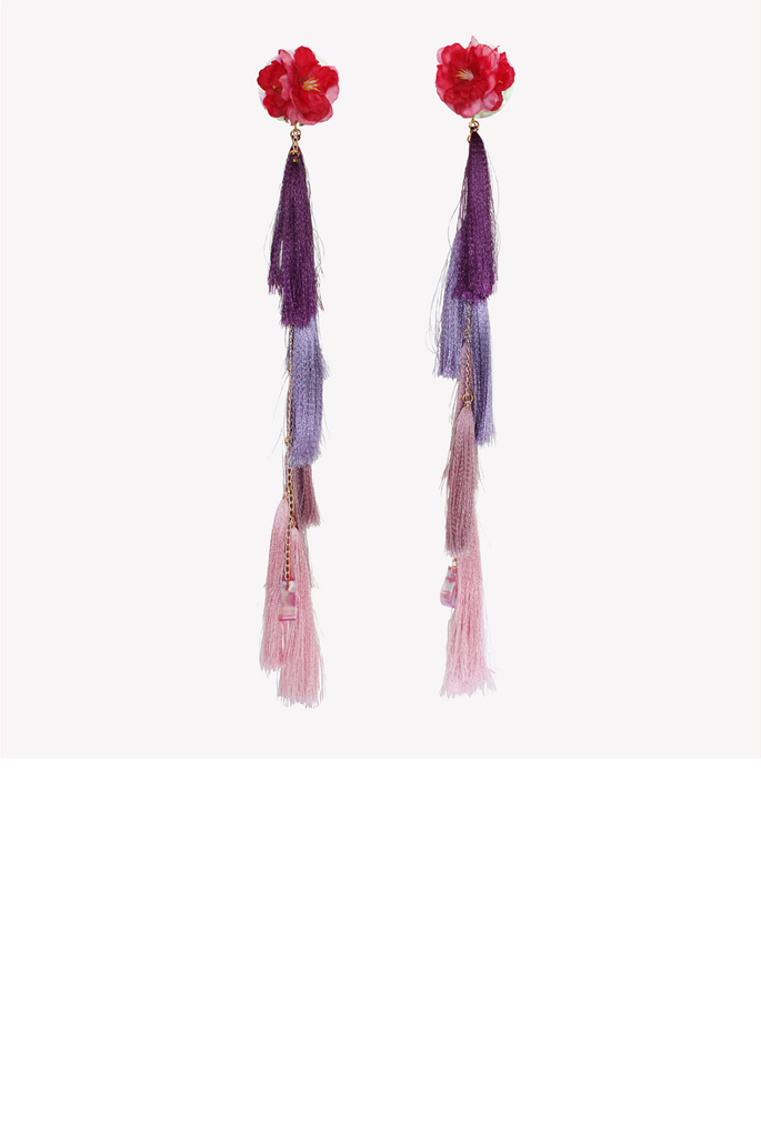 Maxi ombre tassel earrings with artificial flowers