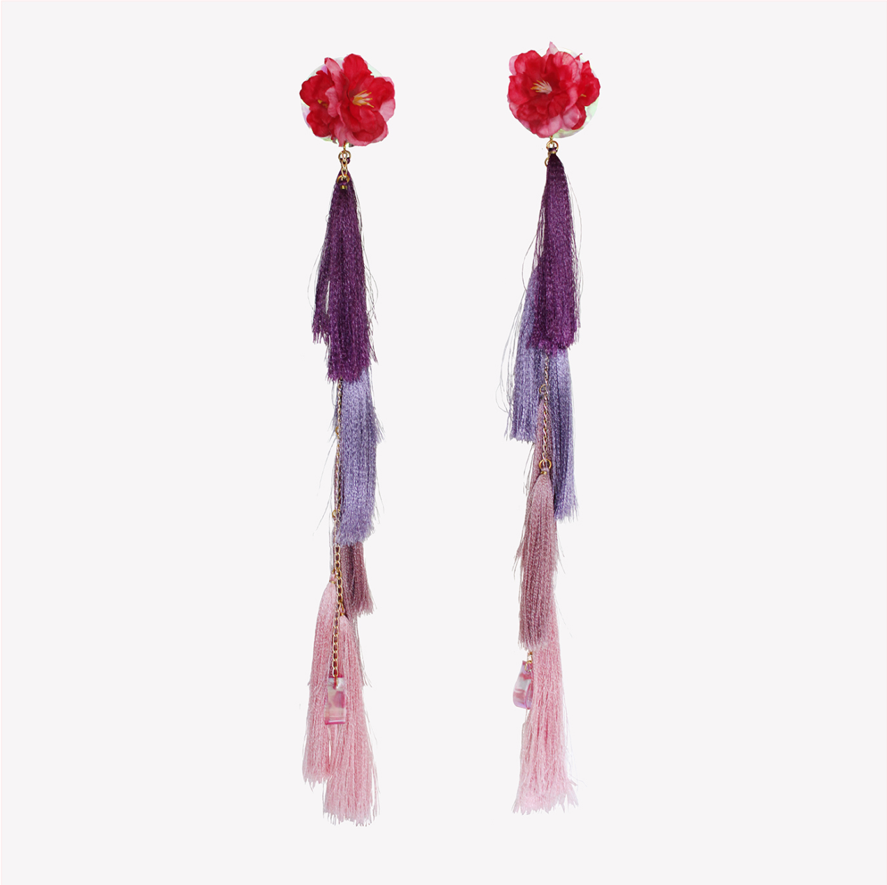 Maxi ombre tassel earrings with artificial flowers