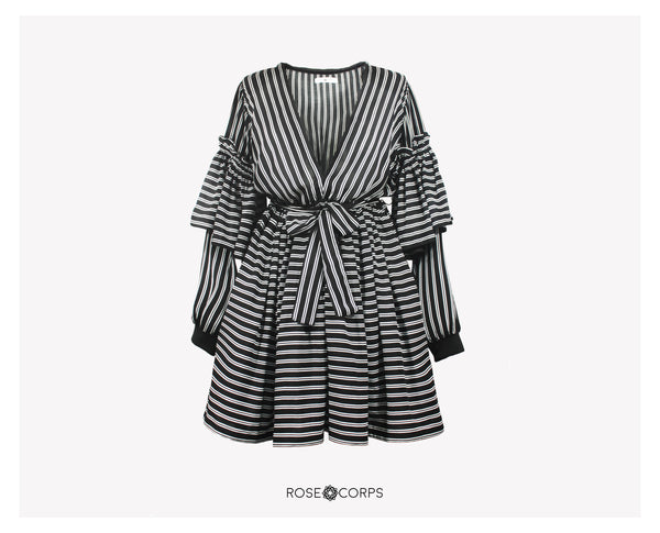 Kimono Dress With Ruffles On Sleeve And Petticoat