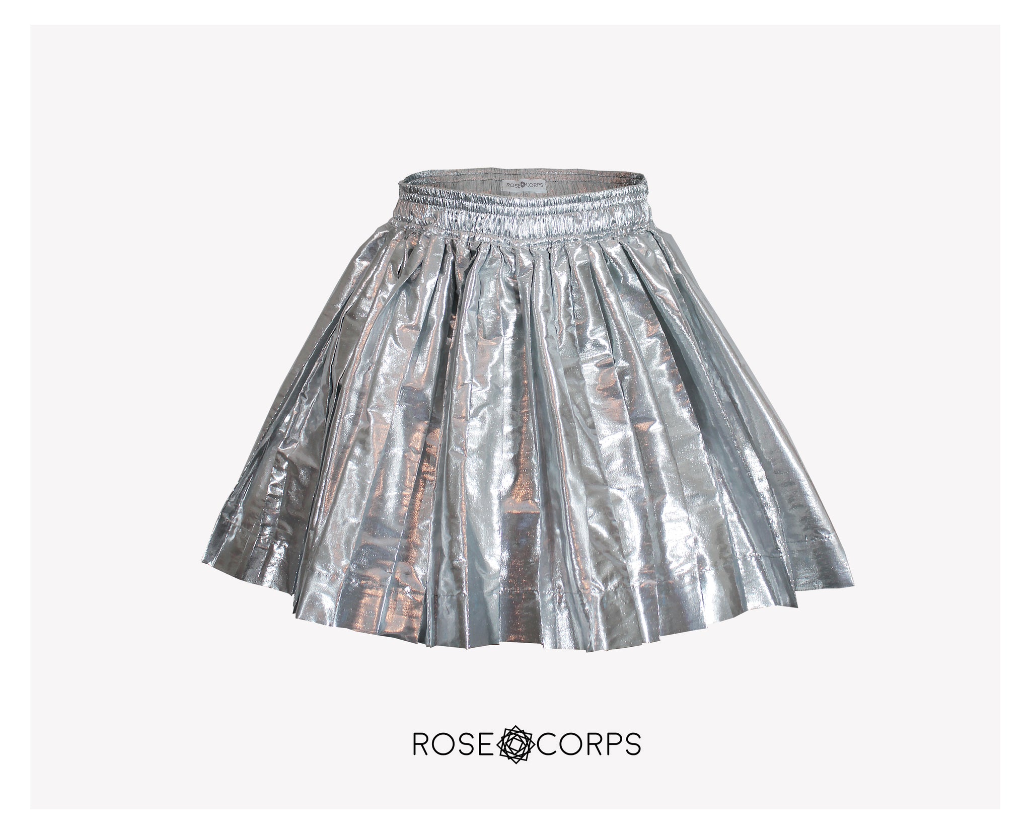 METALLIC SILVER LAME PLEATED SKIRT