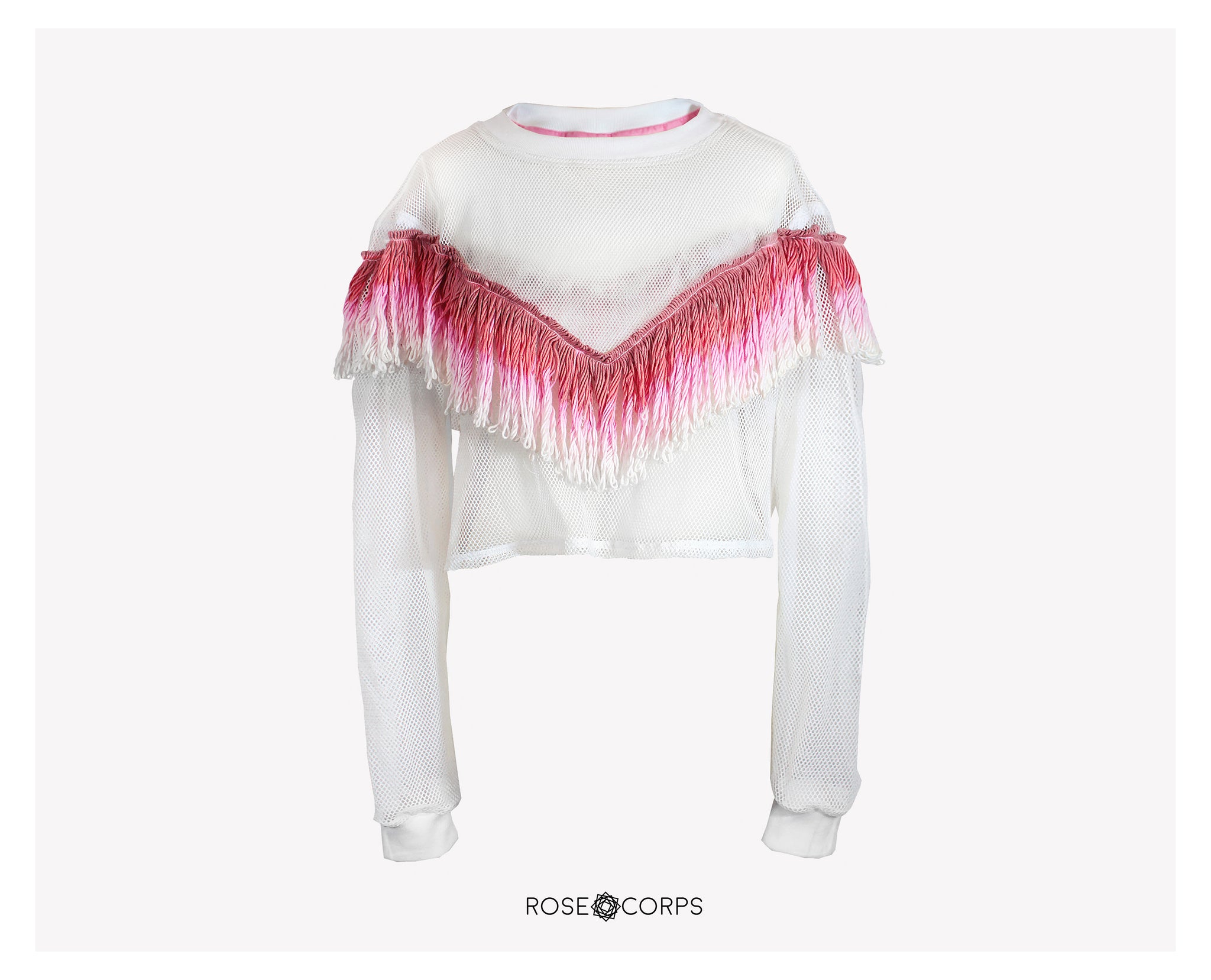 Net Long Sleeve With Ombre Fringe