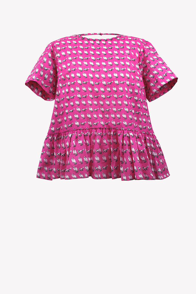 Cotton Barbie Cat top w ith open back and gathered basquine