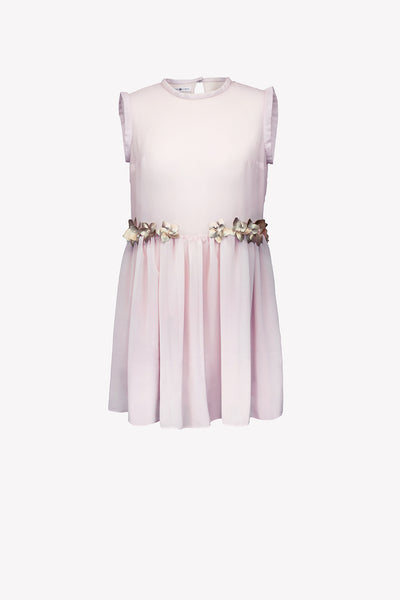 Chiffon dress with faux leather flowers