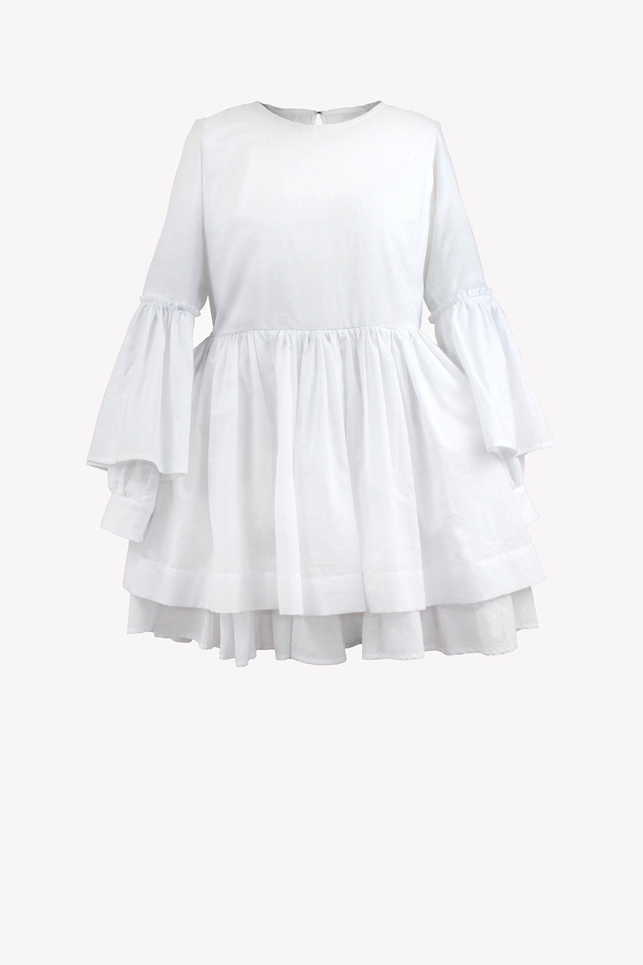 Cotton lolita dress with gathering on sleeves and open back