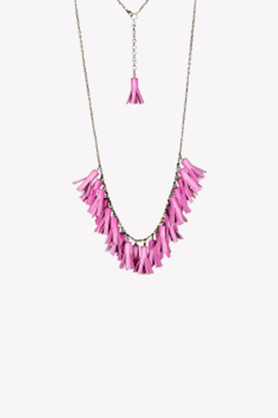 Extra long leatherette tassel necklace
