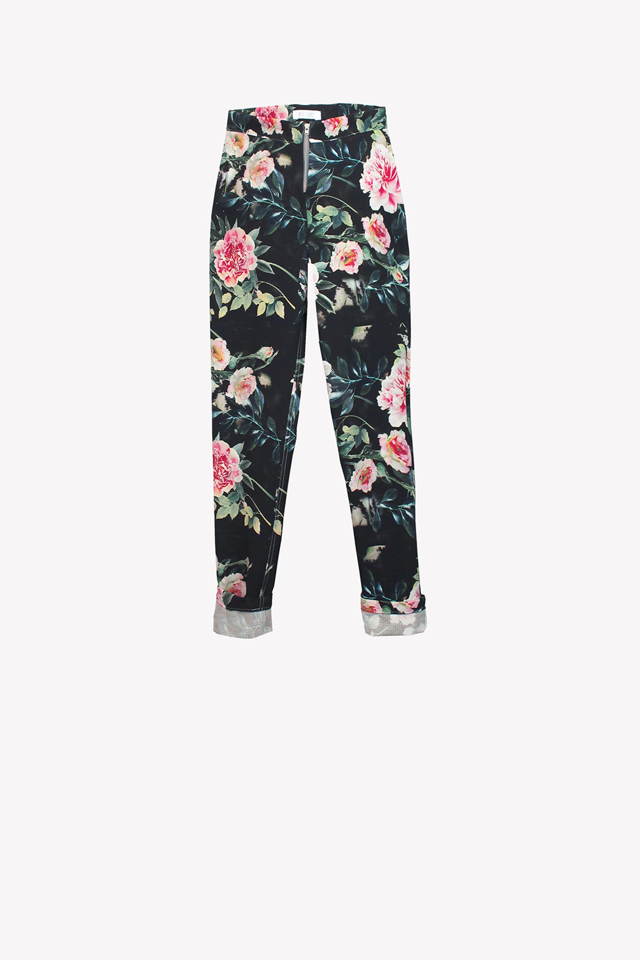 Floral straight high-waisted trousers