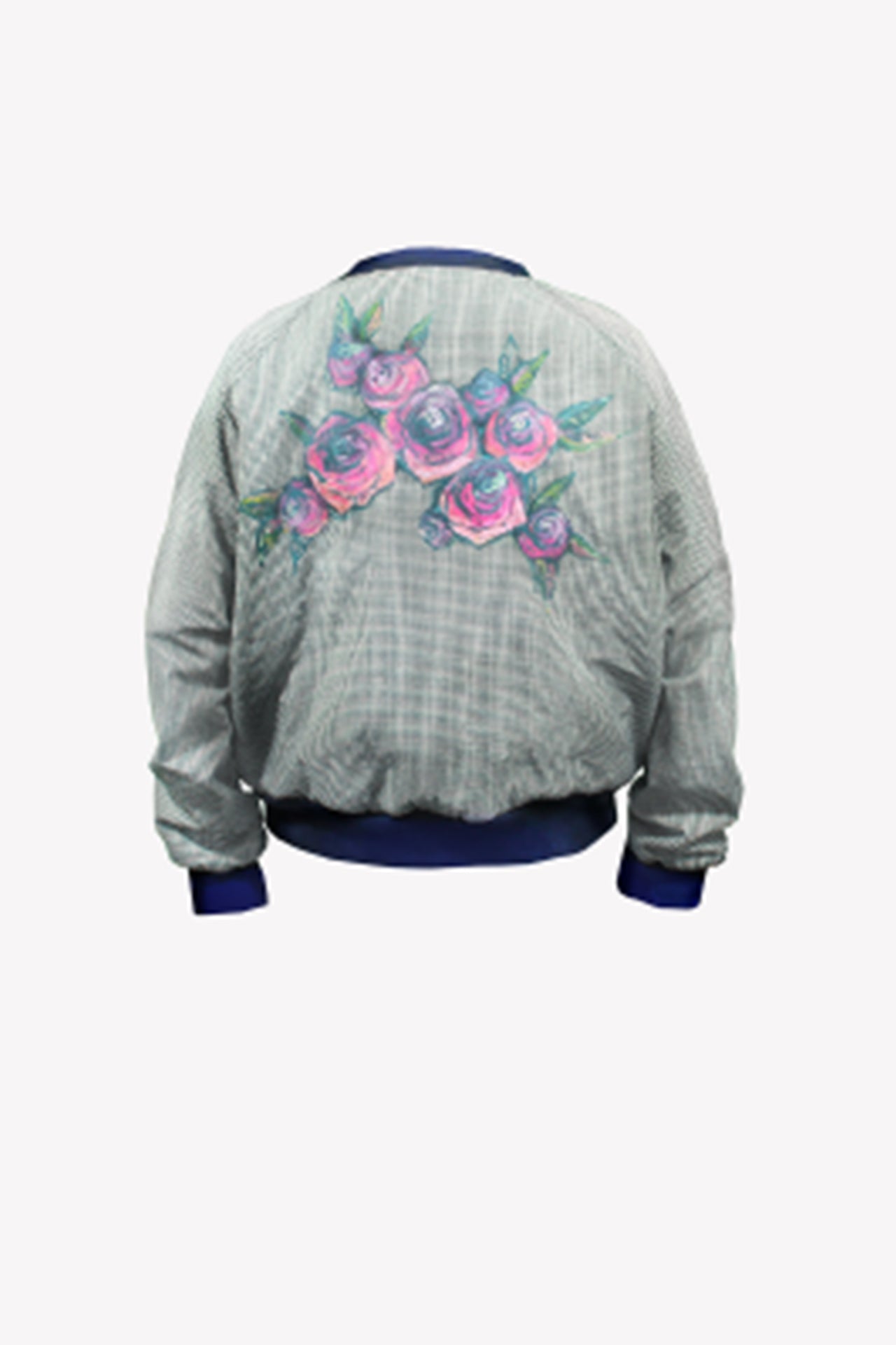 Hand painted gingham bomber jacket in navy