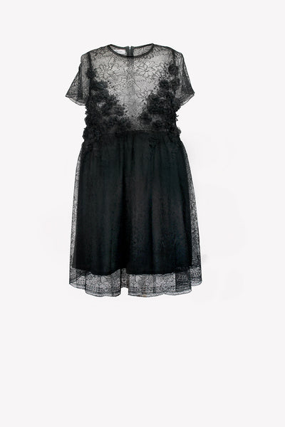 Lace dress with sequins and artificial flowers