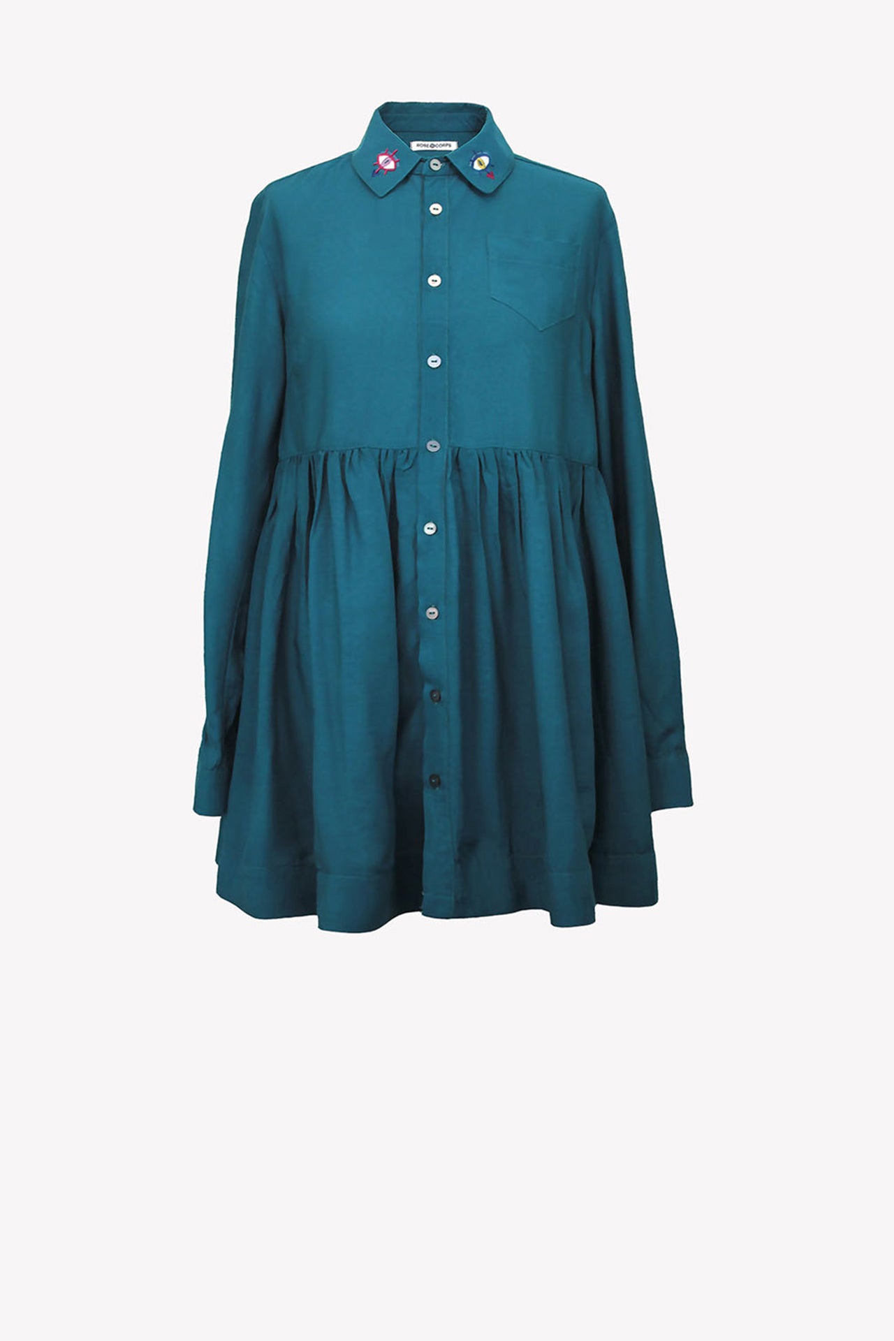 Loose shirt dress with embroidered collar