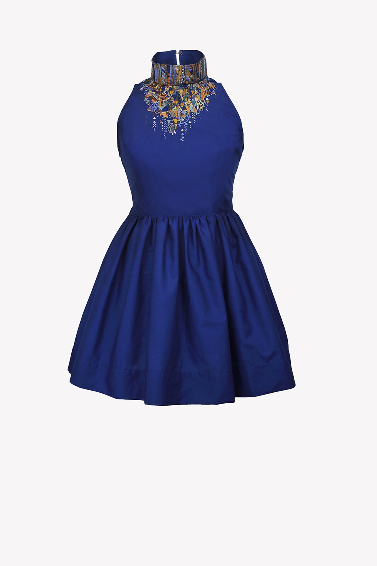 Navy blue dress with hand embroidery
