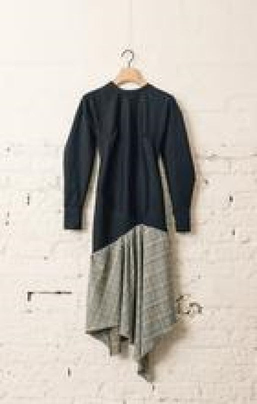 Asymmetric Check Dress, Navy