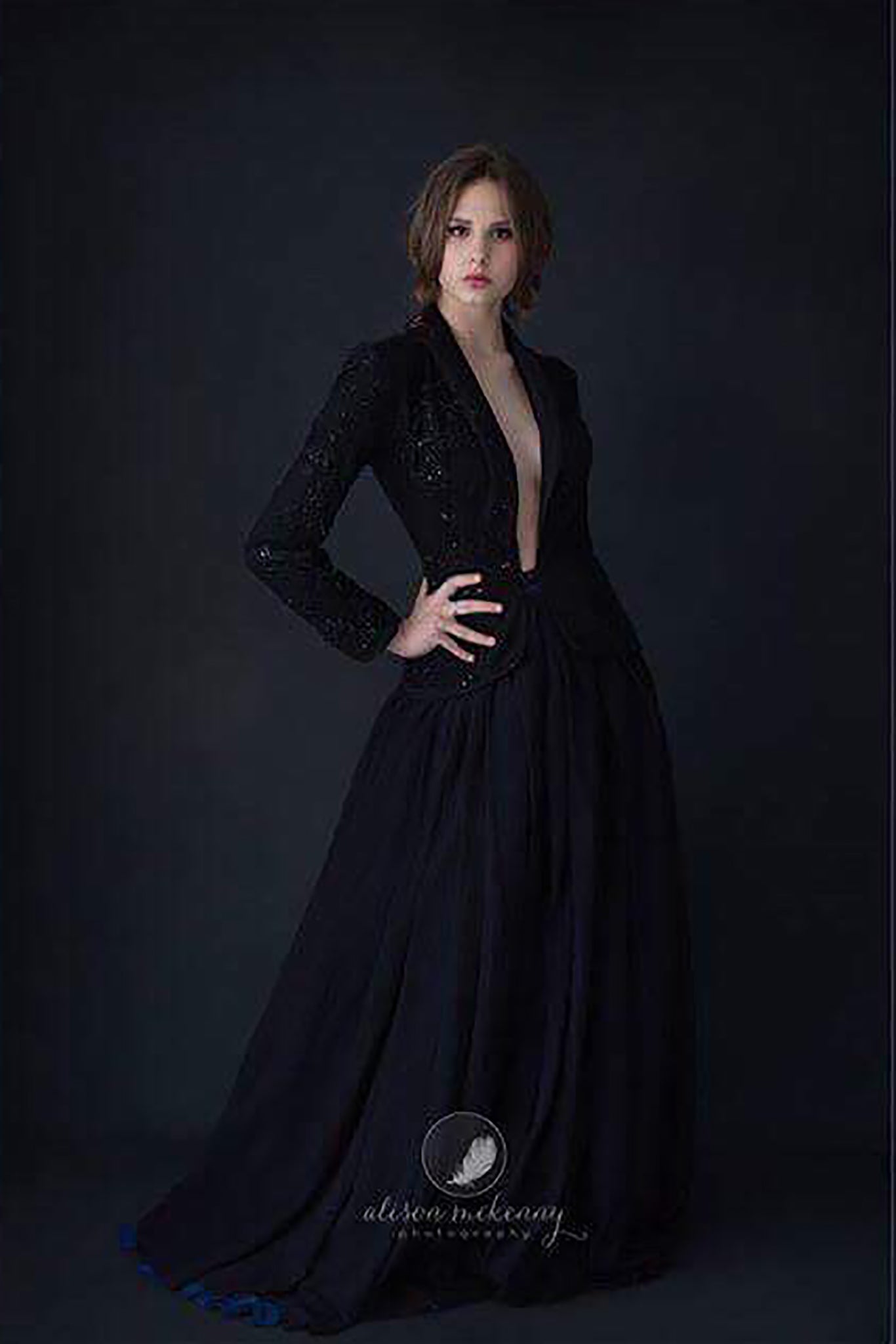 Open Back Beaded Blazer And Full Chiffon Skirt