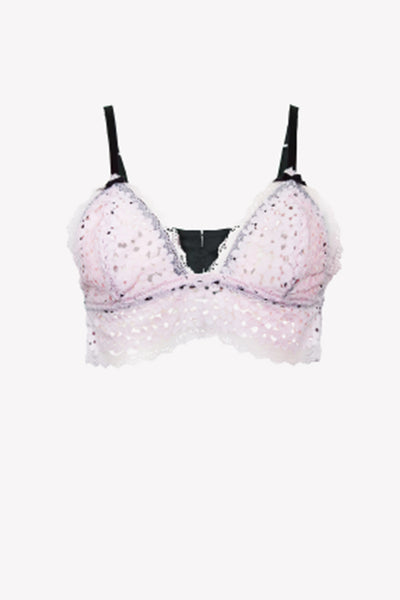 Pink & black lace bralette