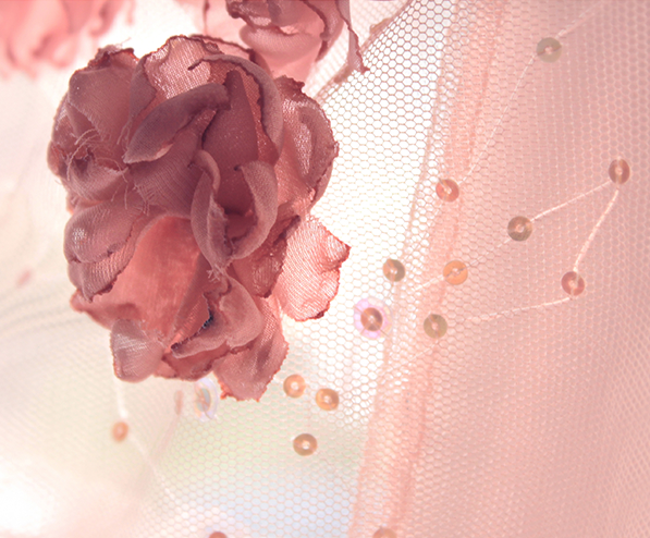 Mesh tulle crop top with artificial flowers and sequins