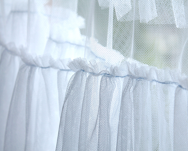 Tulle maxi tunic with frills and sequin neckline