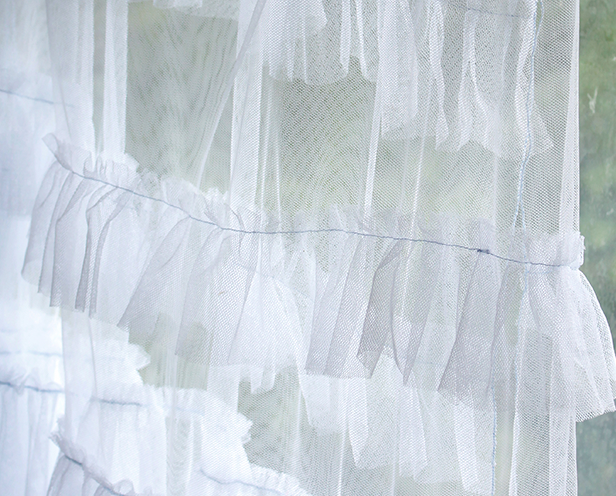 Tulle maxi tunic with frills and sequin neckline