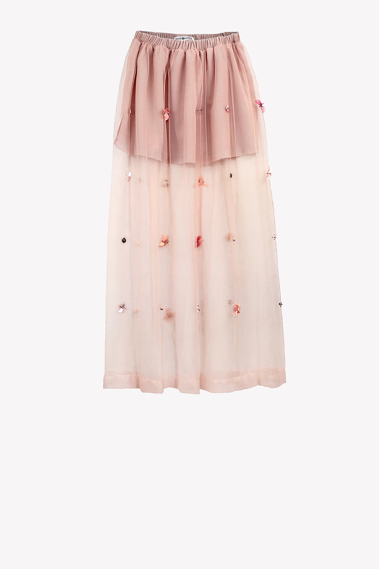 Tulle maxi skirt with bead & sequin flowers