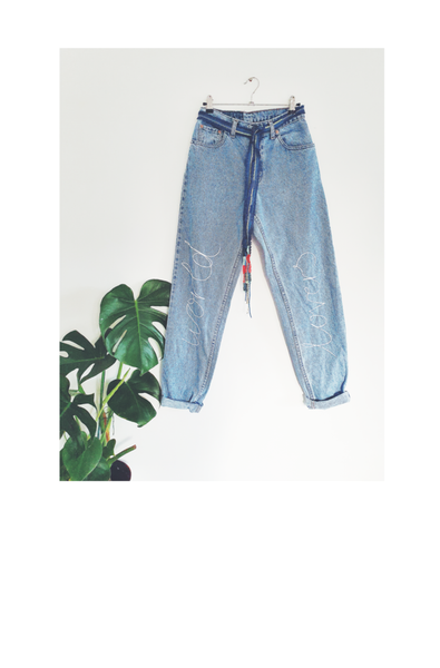 High Wasted Upcycled World Lovers Jeans