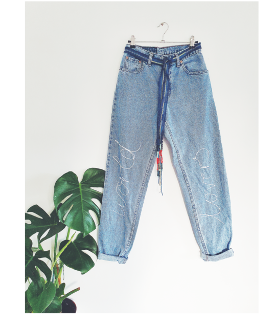 High Wasted Upcycled World Lovers Jeans