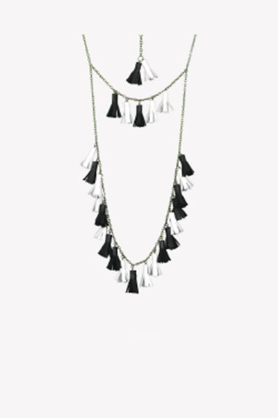 Leatherette tassels necklace in black and white